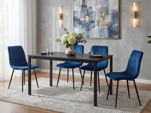 Jídelní set 1 + 4, černý stůl RAMOD 100x60 cm + modrá židle LAVA s černými nohami