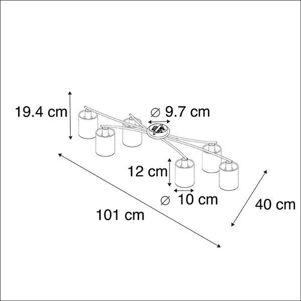 Moderní stropní svítidlo černé 6-světlo - Lofty