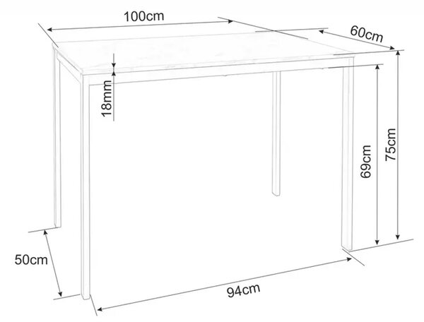 Jídelní set 1 + 4, černý stůl RAMOD 100x60 cm + modrá židle LAVA s černými nohami