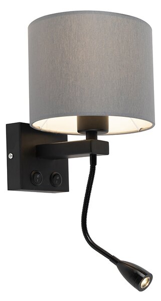 Moderní nástěnná lampa černá se šedým odstínem - Brescia