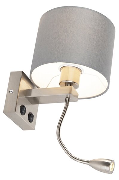 Moderní nástěnná lampa ocel s šedým stínítkem - Brescia