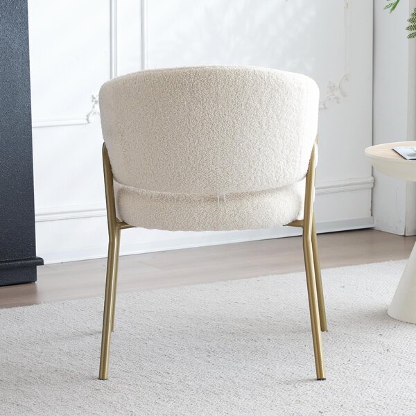 Bílý jídelní židle, moderní design, potažený ovčí samet, s prvky zlaté barvy (1 kus), jídelní židle se zlatými nohami, bílá barva