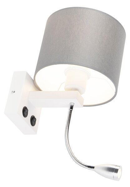 Moderní nástěnná lampa bílá s šedým stínítkem - Brescia