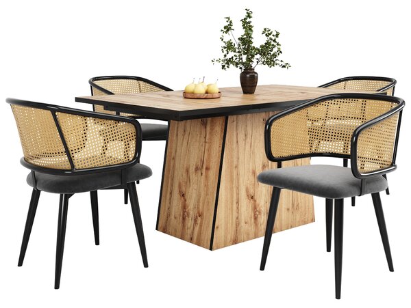 4 jídelní židle, jídelní židle s ratanovou opěradlem, sedací polštáře z samtu, pohodlné a prodyšné, moderní a jednoduchý styl, vhodné pro restaurace, obývací pokoje a kavárny. Barva: šedá