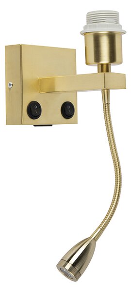Art Deco nástěnná lampa zlatá s USB a flexibilním ramenem - Brescia Combi