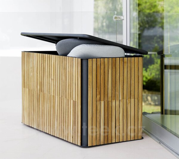 Cane-line Venkovní truhla na sedáky, Cane-line, 116x63x71 cm, rám hliník barva lava grey, teak
