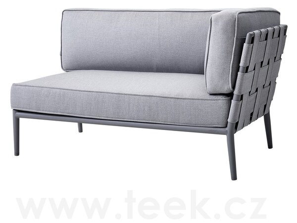Cane-line Ukončovací/rohový levostranný díl Conic, Cane-line, 140x82x82 cm, rám hliník barva light grey, pásový výplet a sedáky venkovní látka barva AirTouch light grey