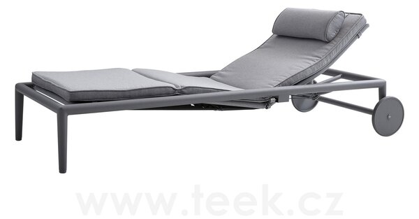 Cane-line Polohovací lehátko s kolečky Conic, Cane-line, 220x78x40 cm, rám hliník barva light grey, pásový výplet a celopotah venkovní látka AirTouch light grey
