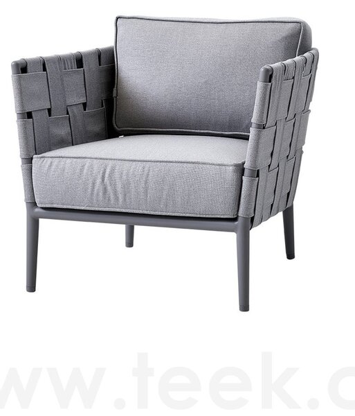 Cane-line Nízké křeslo Conic, Cane-line, 78x82x78 cm, rám hliník barva light grey, pásový výplet a sedáky venkovní látka AirTouch light grey