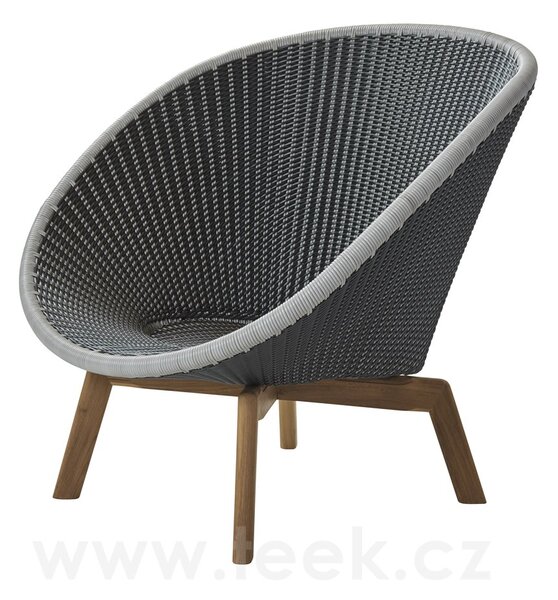 Cane-line Nízké křeslo Peacock, Cane-line, 91x93x87 cm, nohy teak, rám hliník, výplet umělý ratan barva grey/light grey, bez polstrů