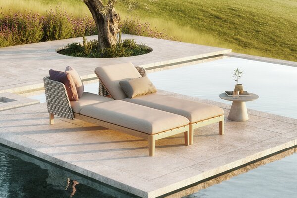 Royal Botania Betonový odkládací boční stolek Conix, Royal Botania, kulatý 40x28 cm, podnož beton cement grey, deska teak