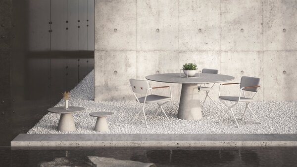 Royal Botania Betonový odkládací boční stolek Conix, Royal Botania, kulatý 40x28 cm, podnož beton cement grey, deska teak