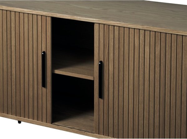 Hnědá komoda v dekoru dubu s posuvnými dveřmi 180x76x45 cm Nola – Unique Furniture