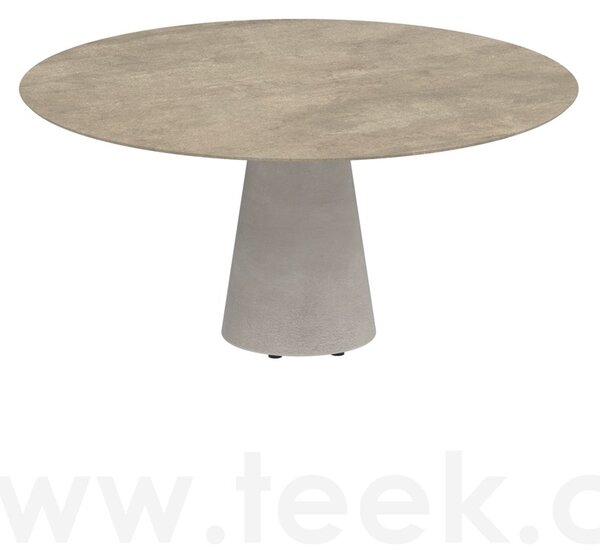 Royal Botania Betonový jídelní stůl snížený Conix, Royal Botania, kulatý 160x67 cm, podnož beton cement grey, deska teak