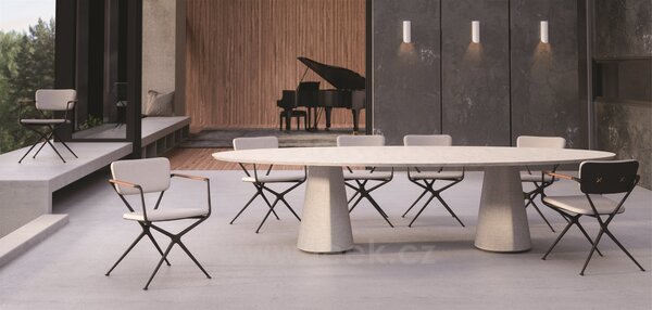 Royal Botania Betonový jídelní stůl Conix, Royal Botania, oválný 300x120x75 cm, podnož beton cement grey, deska keramika bílá