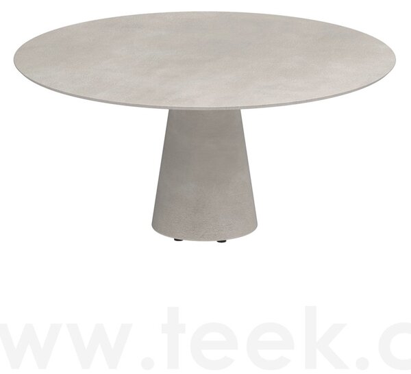 Royal Botania Betonový jídelní stůl snížený Conix, Royal Botania, kulatý 160x67 cm, podnož beton cement grey, deska teak