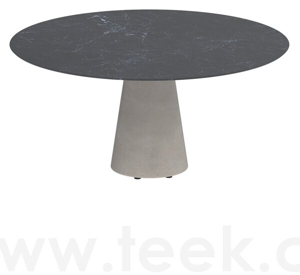 Royal Botania Betonový jídelní stůl snížený Conix, Royal Botania, kulatý 160x67 cm, podnož beton cement grey, deska teak