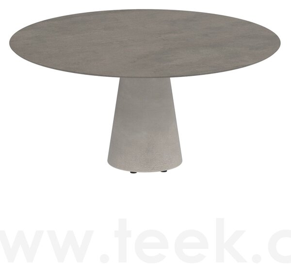 Royal Botania Betonový jídelní stůl snížený Conix, Royal Botania, kulatý 160x67 cm, podnož beton cement grey, deska teak