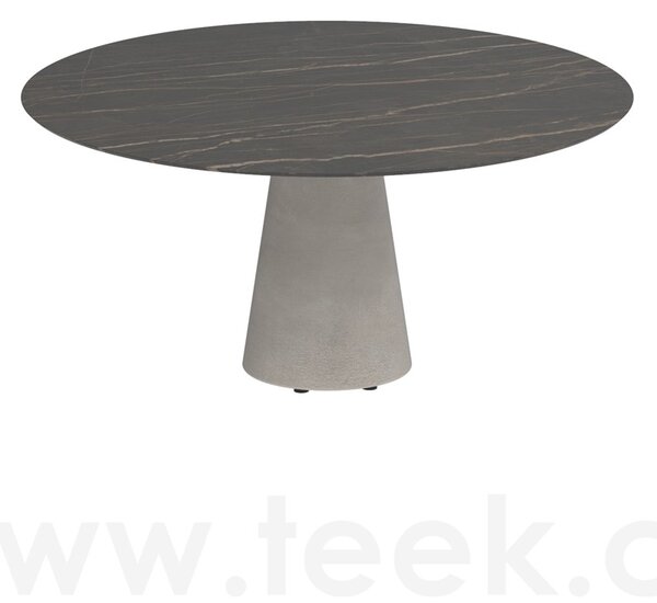 Royal Botania Betonový jídelní stůl snížený Conix, Royal Botania, kulatý 160x67 cm, podnož beton cement grey, deska teak