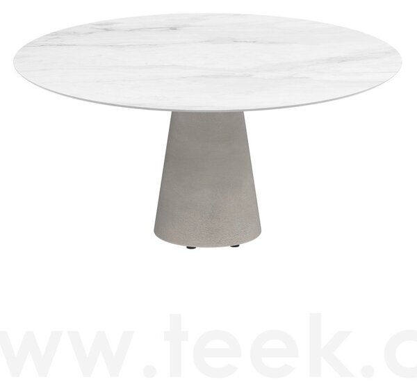 Royal Botania Betonový jídelní stůl snížený Conix, Royal Botania, kulatý 160x67 cm, podnož beton cement grey, deska teak
