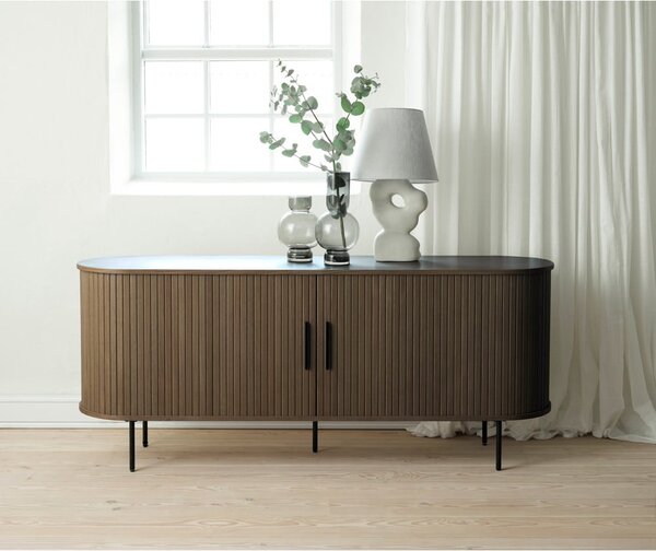 Hnědá komoda v dekoru dubu s posuvnými dveřmi 180x76x45 cm Nola – Unique Furniture