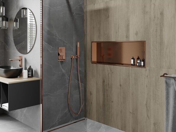 Mexen X-Wall-R zapuštěná polička s límcem 90 x 30 cm, kartáčovaná měď - 19C0903010