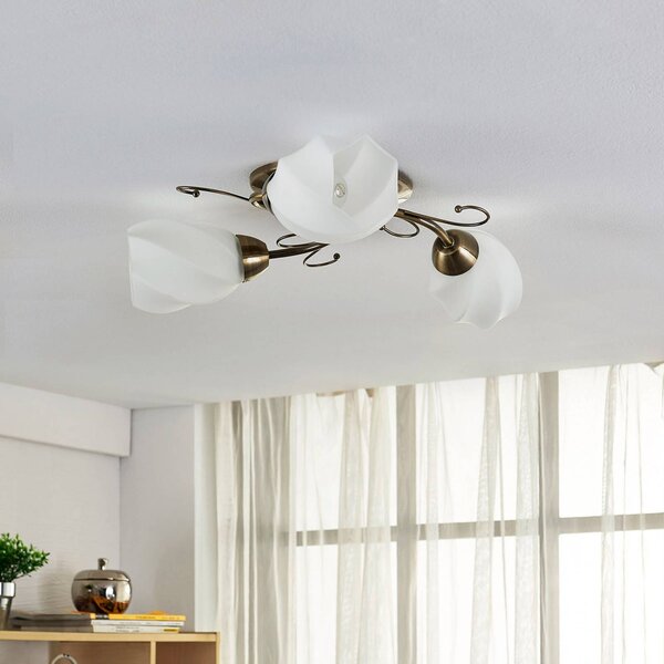 Lindby Stropní lampa Ameda s romantickým designem, stmívatelný, Bronz / starožitná mosaz, Obývací pokoj / jídelna, Sklo, Starožitný