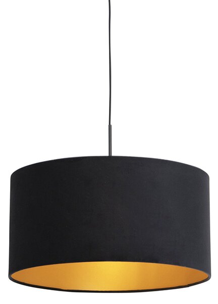 Závěsná lampa s velurovým odstínem černá se zlatem 50 cm - Combi