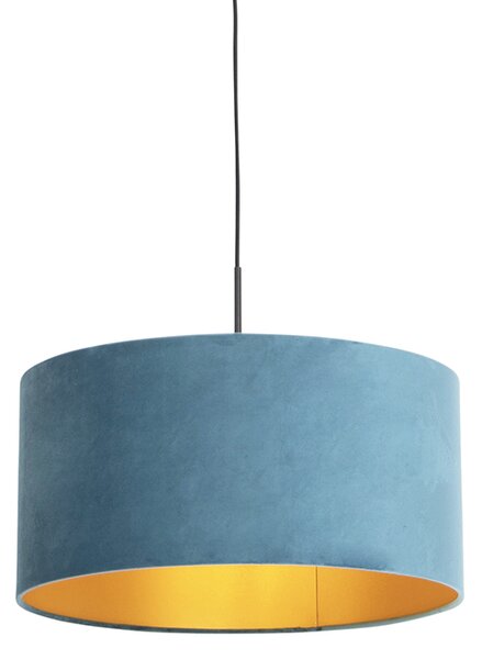 Závěsná lampa s velurovým odstínem modrá se zlatem 50 cm - Combi
