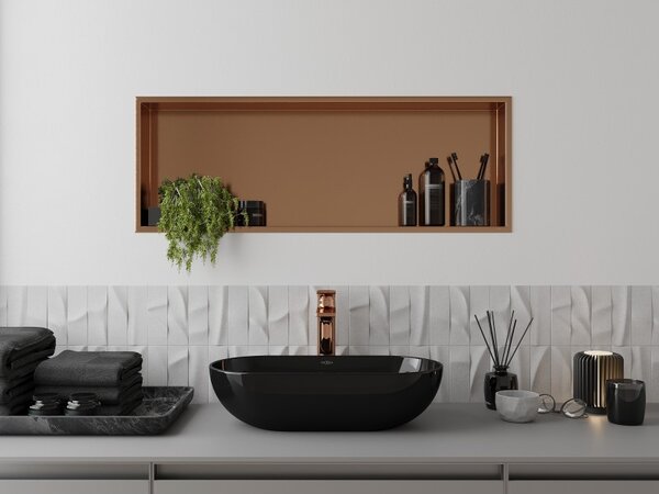 Mexen X-Wall-R zapuštěná polička s límcem 90 x 30 cm, kartáčovaná měď - 19C0903010