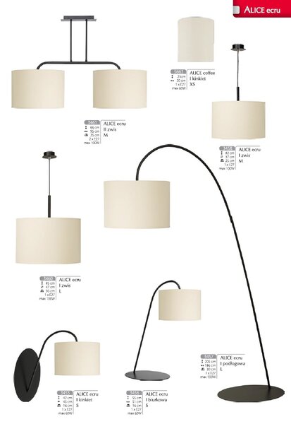 Nowodvorski 3455 ALICE ecru - Nástěnná lampa (Nástěnná textilní lampa se stínidlem v krémové barvě)