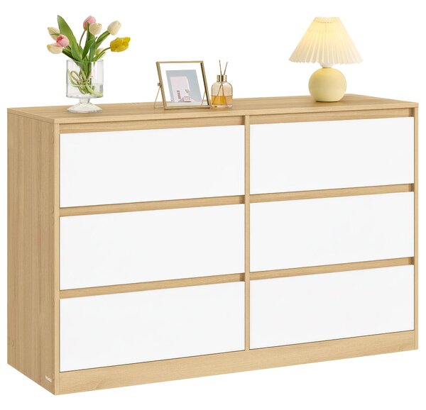 Komoda VASAGLE se 6 zásuvkami – moderní příborník do ložnice, rozměry 119,4 x 40 x 75 cm, barva mandlová žlutá a bílá