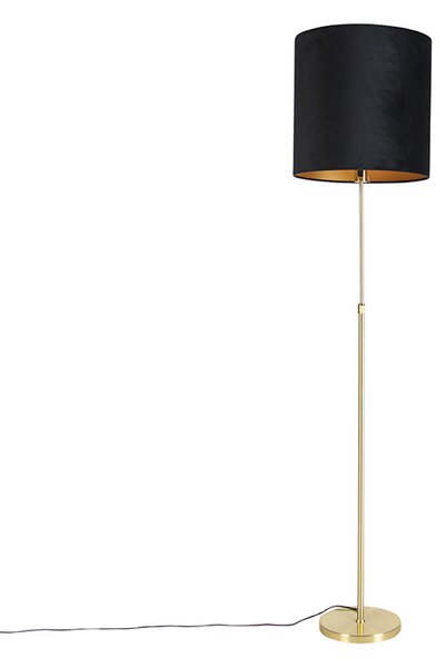 Stojací lampa zlatá/mosazná s černým sametovým stínítkem 40/40 cm - Parte