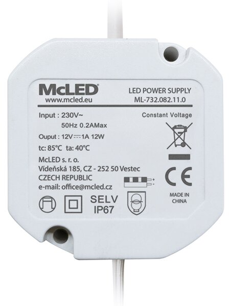 ML-732.082.11.0 Napájecí zdroj 12W, DC12V/1A, IP67, do elektroinstalační krabice