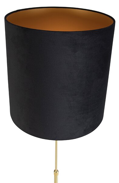 Stojací lampa zlatá/mosazná s černým sametovým stínítkem 40/40 cm - Parte