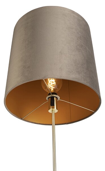 Stojací lampa zlatá/mosazná s tmavě béžovým sametovým stínítkem 40/40 cm - Parte