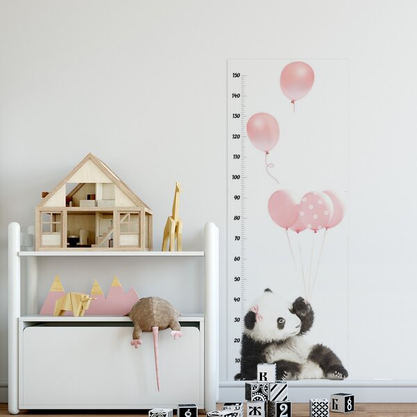 Dekornik Samolepka na zeď Rostoucí metr Panda s balonky růžová