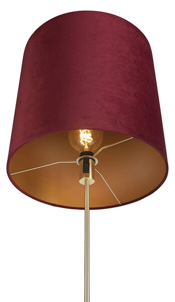 Stojací lampa zlatá/mosazná s červeným sametovým stínítkem 40/40 cm - Parte