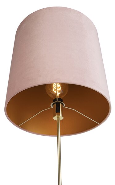 Stojací lampa zlatá/mosazná s růžovým sametovým stínítkem 40/40 cm - Parte