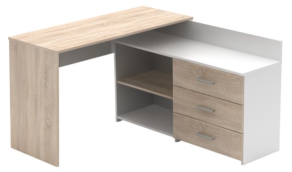 KONDELA Univerzální rohový PC stůl, dub sonoma/bílá, KLAUDI