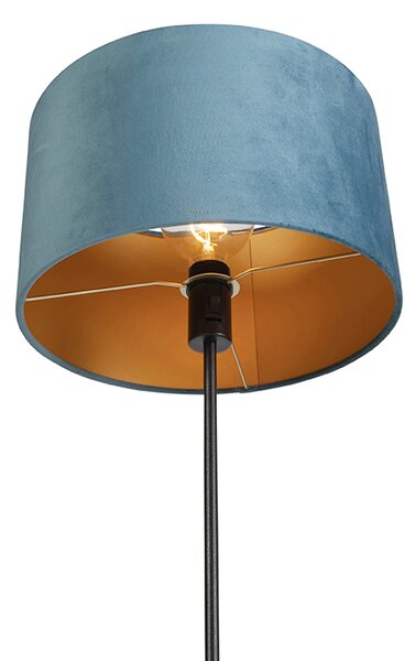 Stojací lampa černá s modrým sametovým stínítkem se zlatem 35 cm - Parte