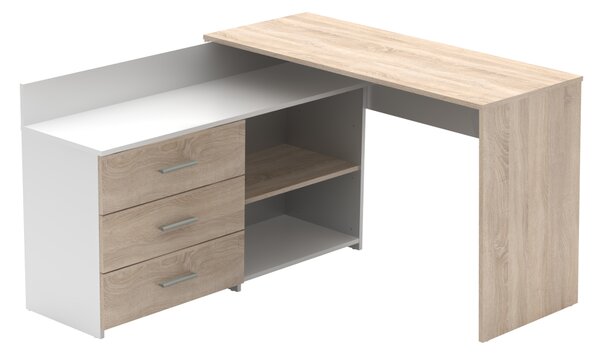 KONDELA Univerzální rohový PC stůl, dub sonoma/bílá, KLAUDI