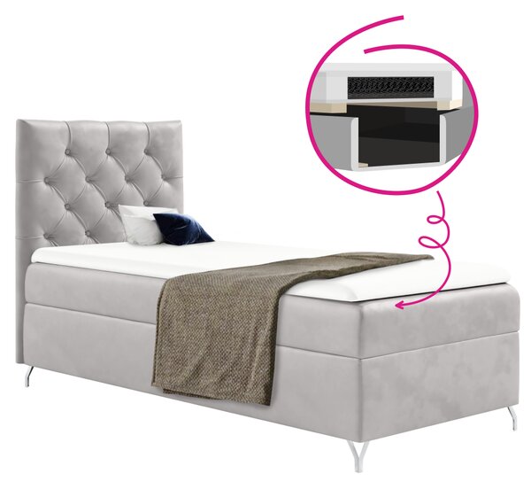 KONDELA Boxspringová postel, 90x200, světle šedá látka Velvet, levá, GULIETTE + dárek