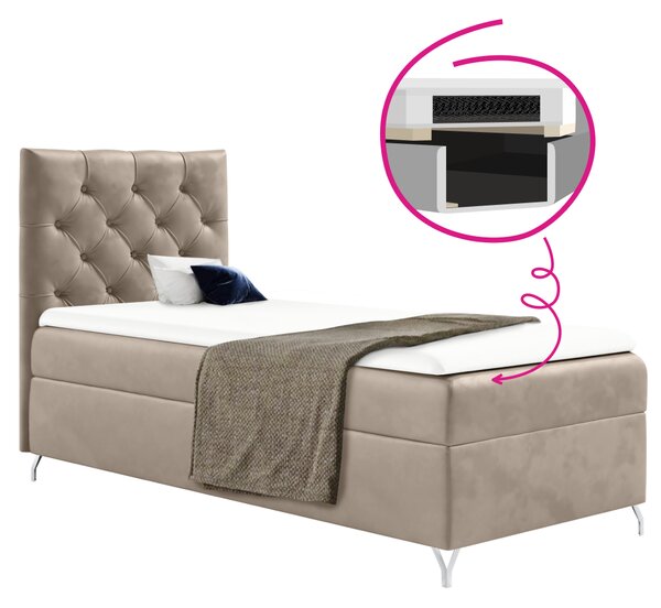 KONDELA Boxspringová postel, 90x200, béžová látka Velvet, levá, GULIETTE + dárek