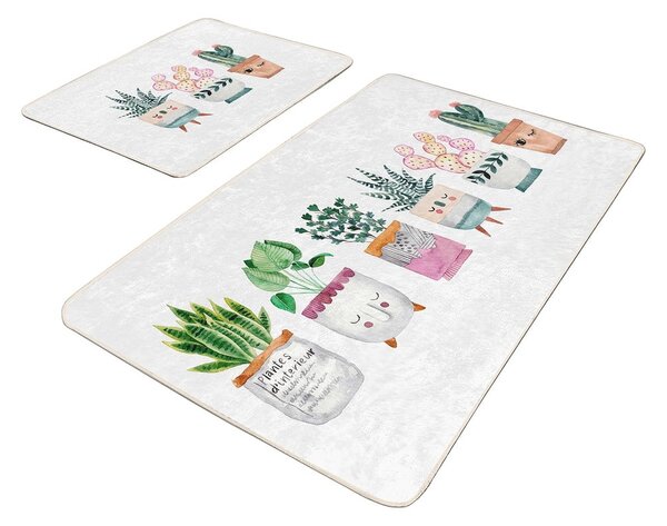 Bílé sametové koupelnové předložky v sadě 2 ks 60x100 cm Succulent – Mila Home