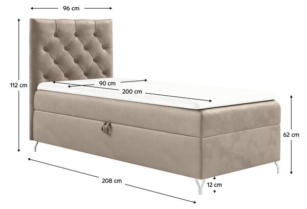 KONDELA Boxspringová postel, 90x200, béžová látka Velvet, levá, GULIETTE + dárek