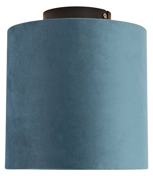 Stropní lampa s sametovým stínítkem modré se zlatem 20 cm - Combi černá