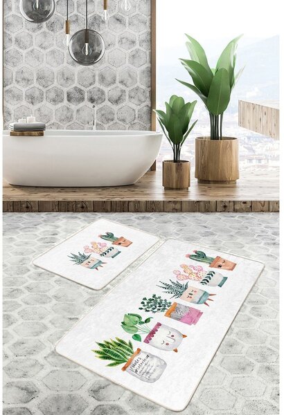 Bílé sametové koupelnové předložky v sadě 2 ks 60x100 cm Succulent – Mila Home