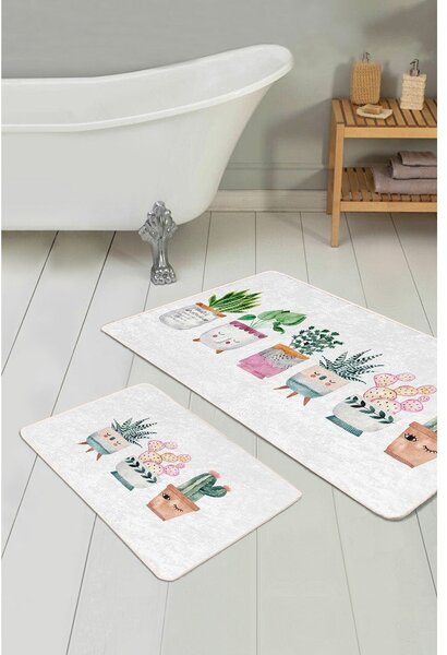 Bílé sametové koupelnové předložky v sadě 2 ks 60x100 cm Succulent – Mila Home