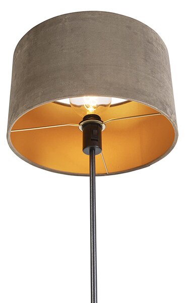 Stojací lampa černá s tmavě béžovým sametovým stínítkem se zlatem 35 cm - Parte